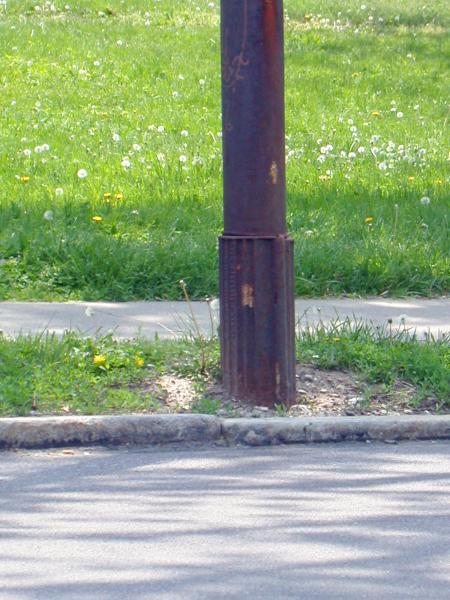 Close-up of the trolley Pole on Vine Street at Inwood Park