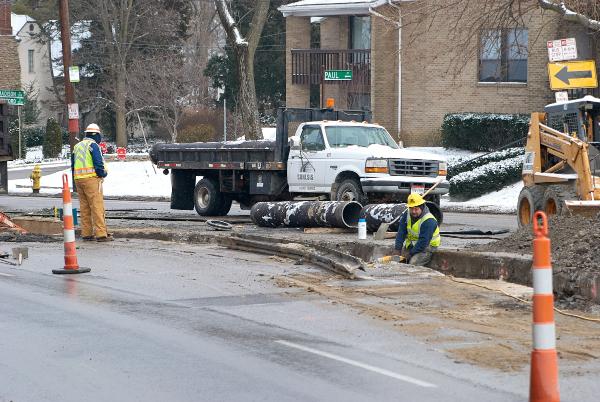 Water main replacement reveals buried streetcar tracks on Madison Road in O'Bryonville