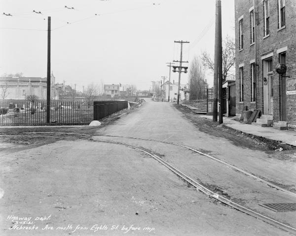 Historic photo of the 8th and Nebraska loop at the east gate of St. Joseph Cemetery