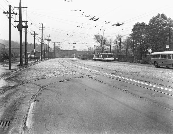 Historic photo of the Chester Park streetcar loops on Spring Grove Avenue in Winton Place