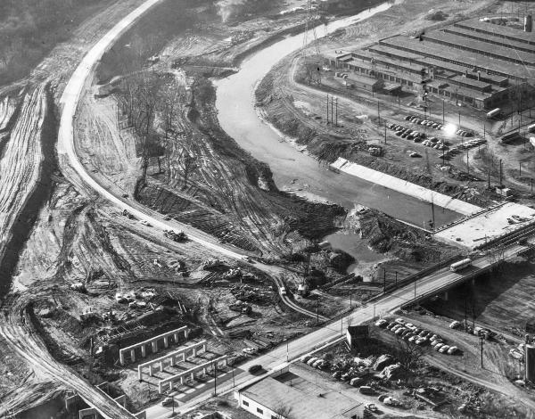 Historic aerial of I-75 construction at Mitchell Avenue