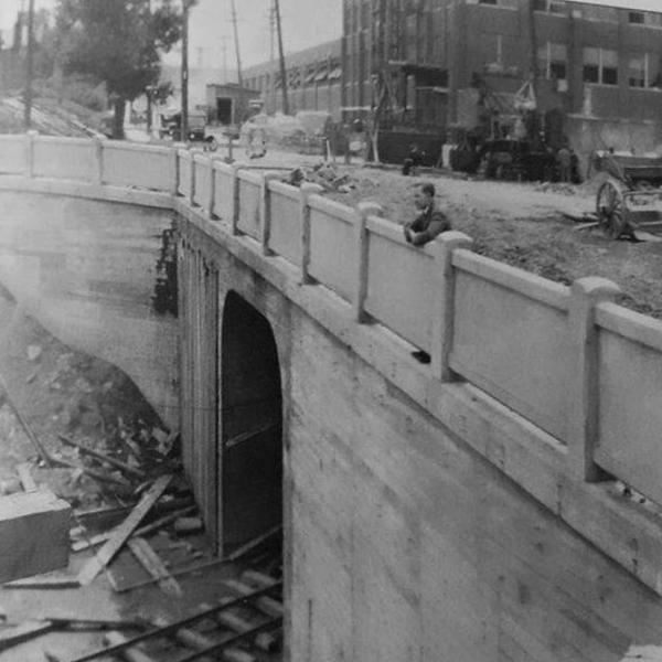 Historic photo of the subway tunnel under Section Avenue at the north Ross Avenue portal